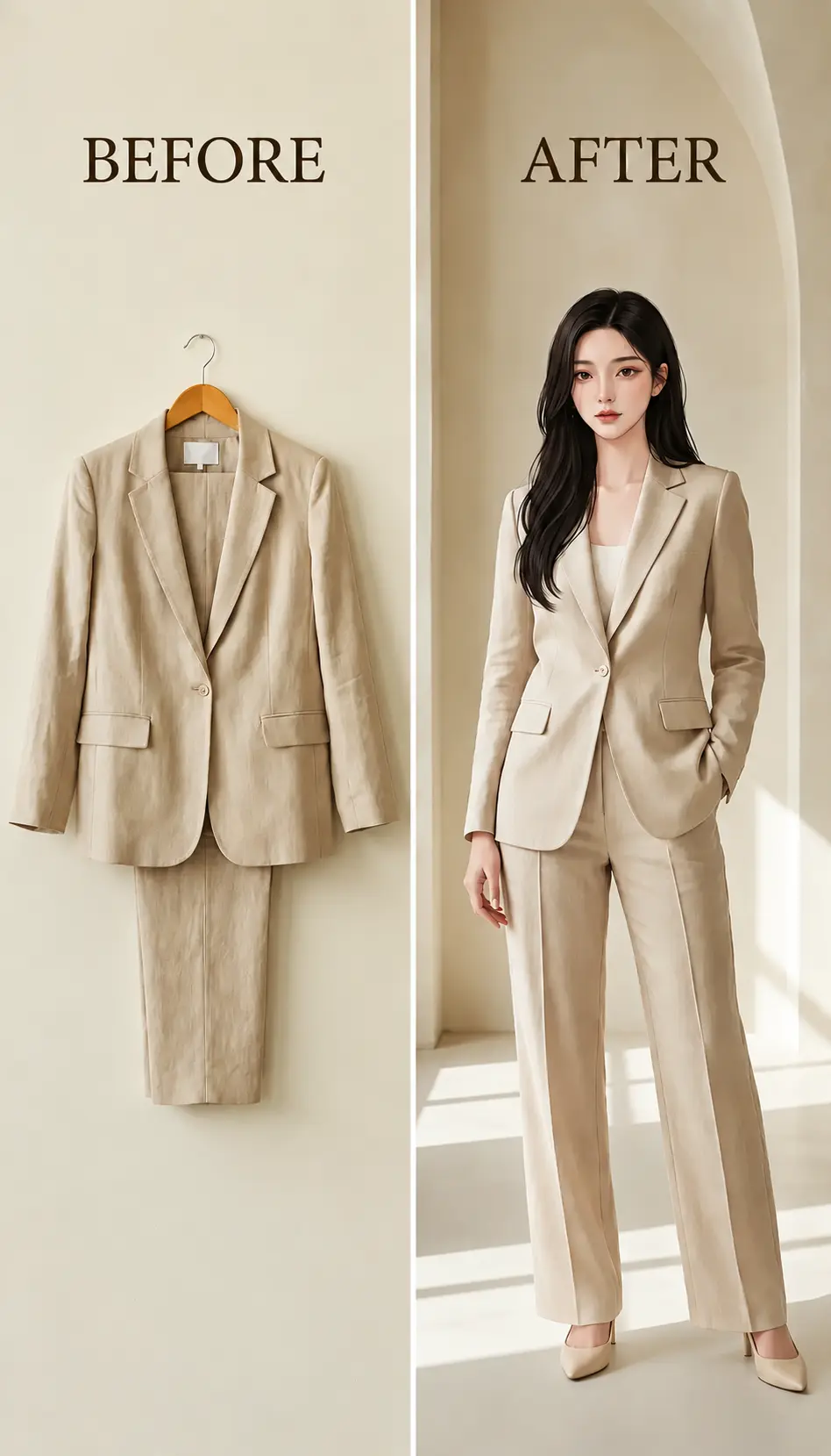 So sánh trước và sau khi thử outfit bằng AI